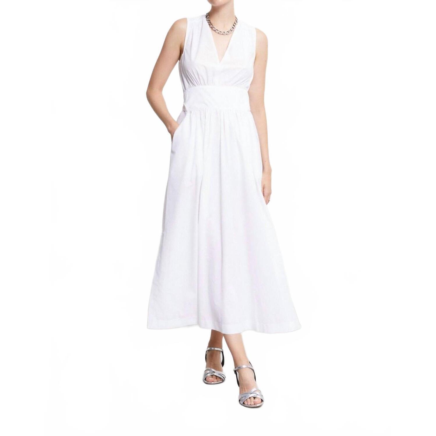 New Ottod'ame Poplin V-Neck Long Dress In Bianco